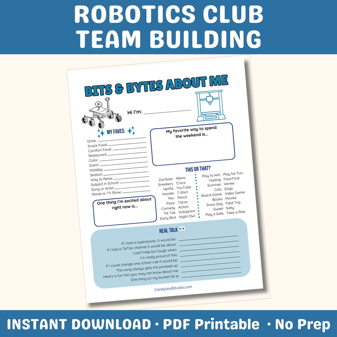Robotics Club Get to Know You Me Questionnaire Team Icebreaker
