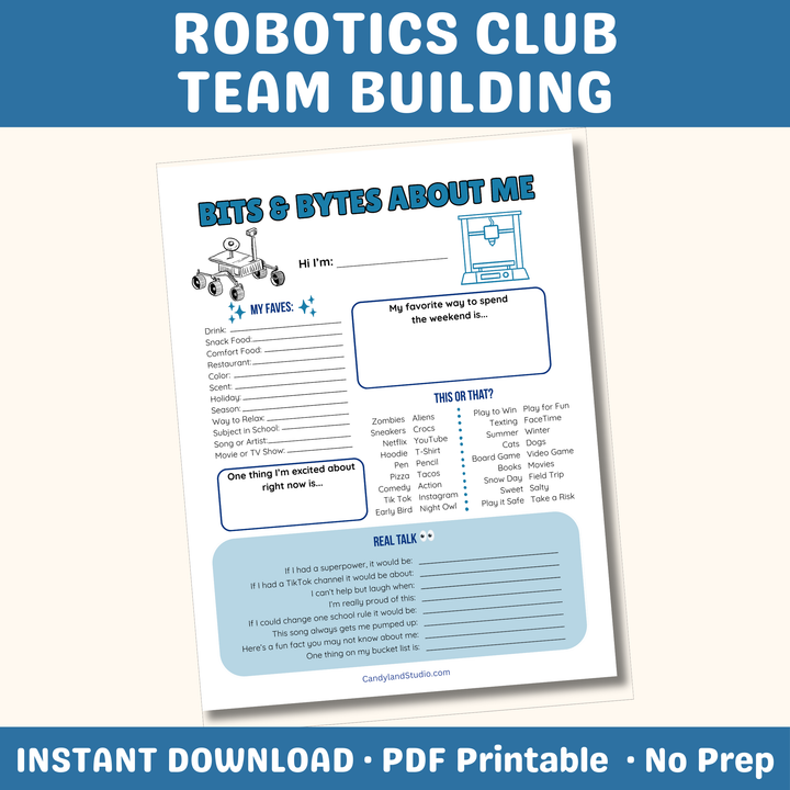 Robotics Club Get to Know You Me Questionnaire Team Icebreaker