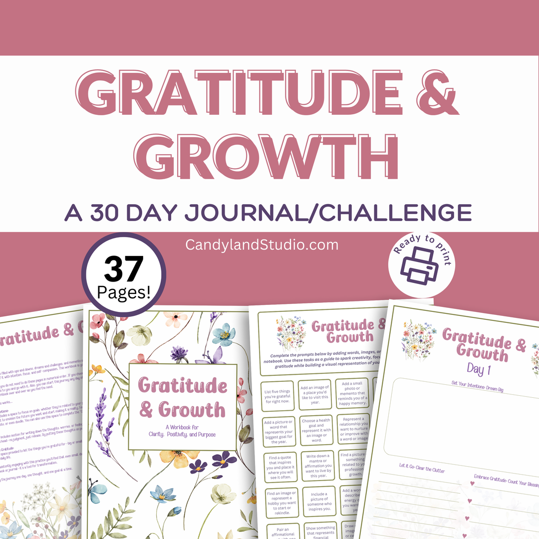 30 Day Gratitude & Growth Journal Workbook Challenge for New Year Goal Setting