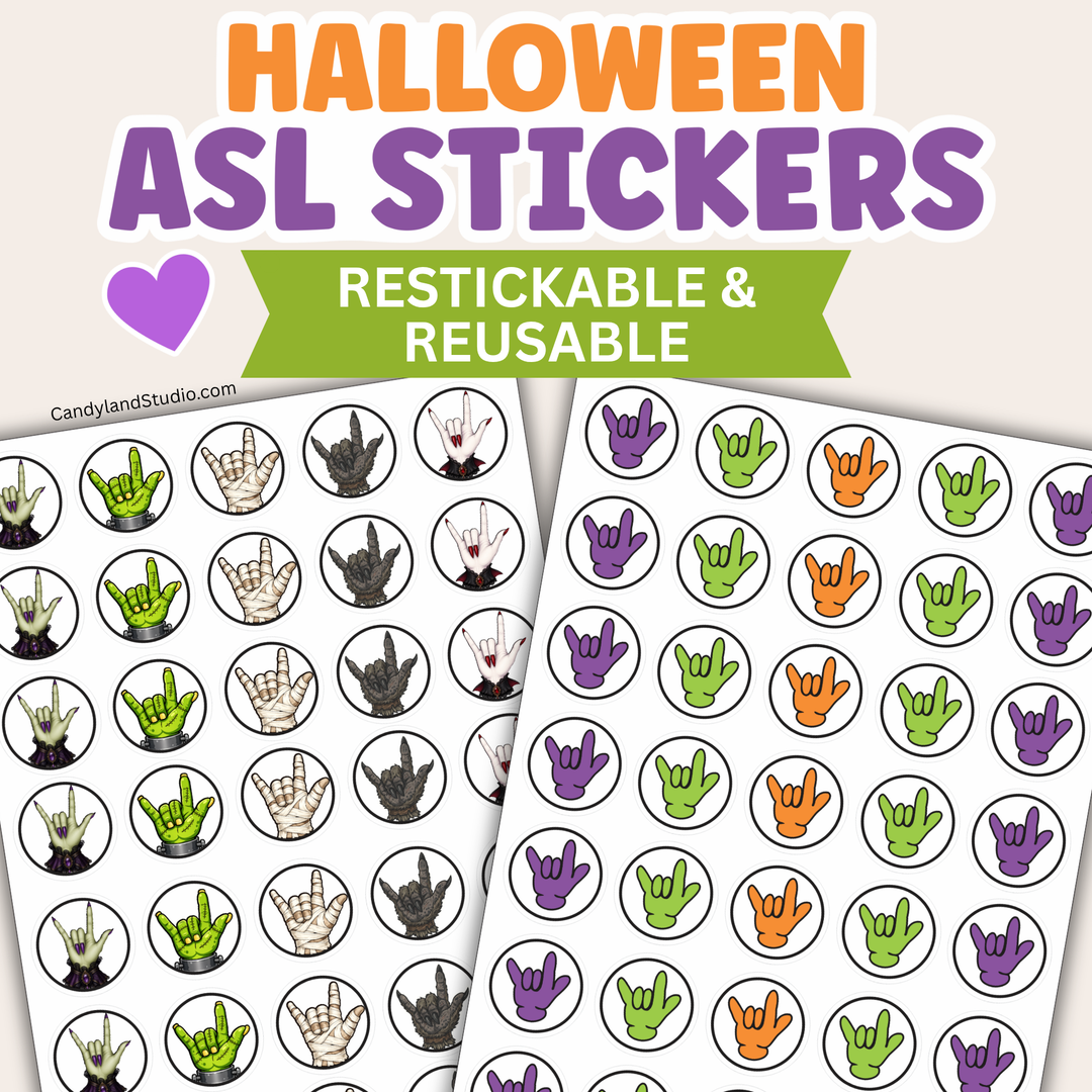 Halloween ASL Stickers | Reusable American Sign Language Reward Stickers for Teachers &amp; Speech Therapy