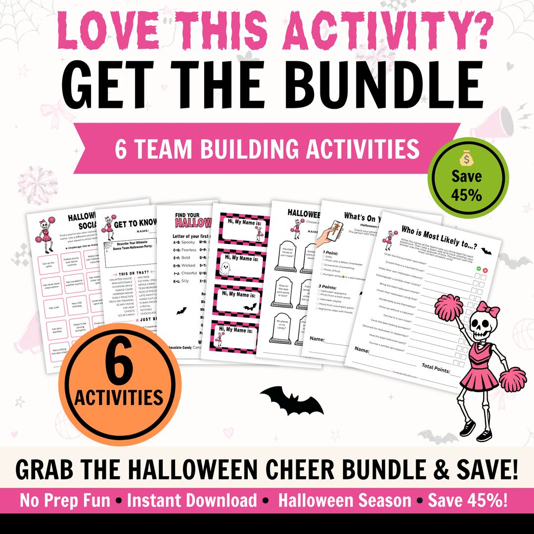 Cheerleading Halloween Social Bingo | Printable Team Building Icebreaker Activity