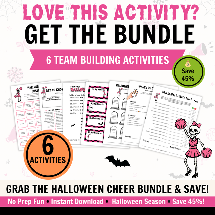 Cheerleading Halloween Social Bingo | Printable Team Building Icebreaker Activity