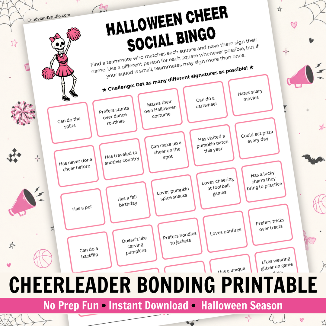 Cheerleading Halloween Social Bingo | Printable Team Building Icebreaker Activity