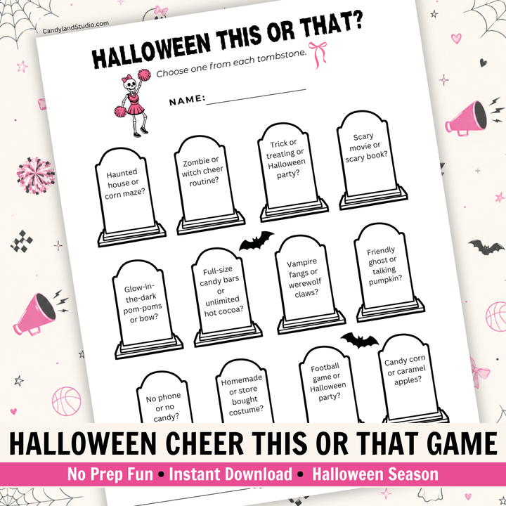 Cheerleading Halloween This or That Game | Printable Team Bonding Icebreaker Activity