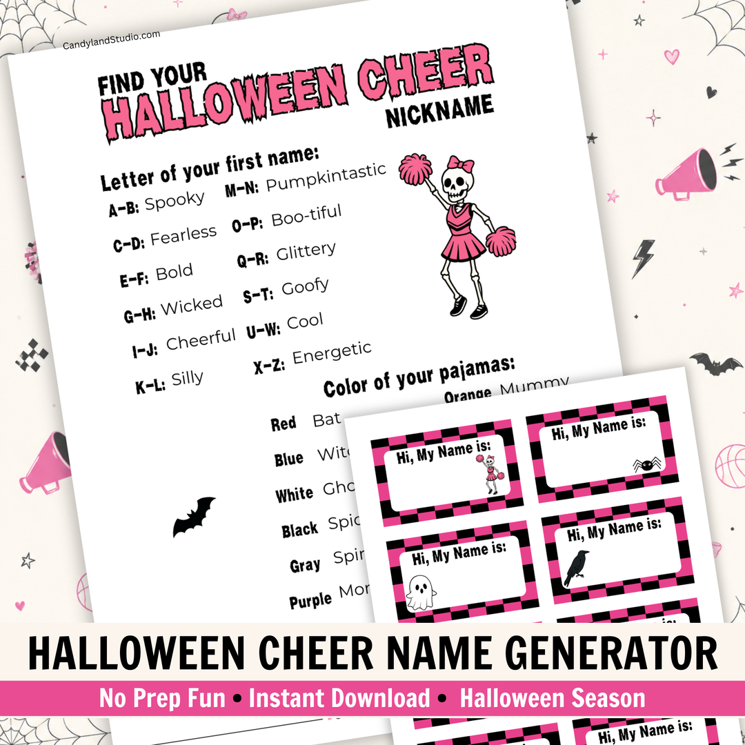 Cheerleading Halloween Nickname Game &amp; Name Tags Bundle | Printable Team Bonding Icebreaker Activity