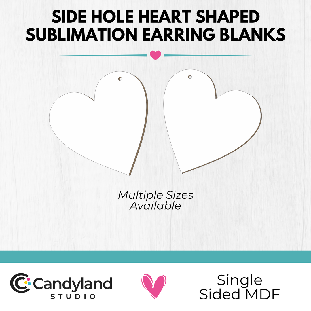 Heart Side Hole Earring Blanks - Single Sided MDF