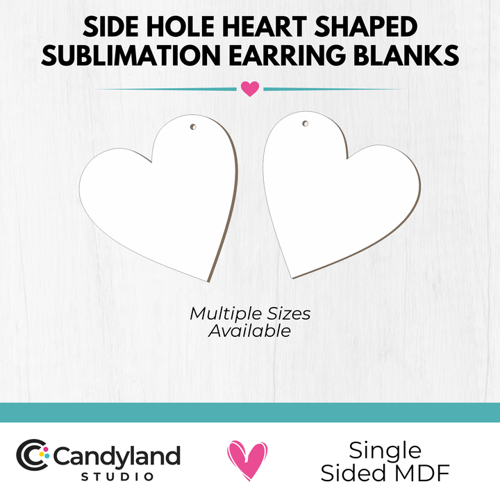 Heart Side Hole Earring Blanks - Single Sided MDF