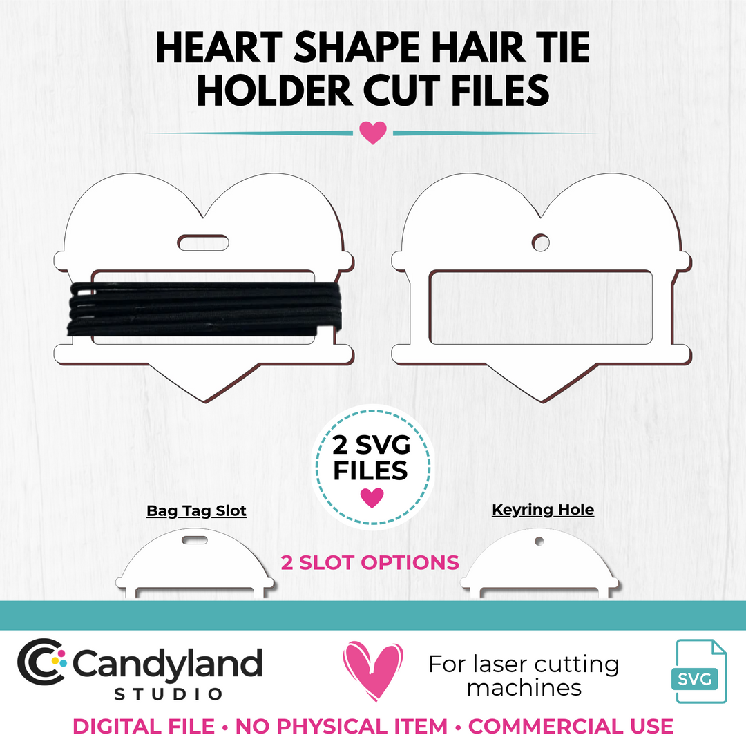 Heart Shaped Hair Tie Holder SVG Cut File | 2 Laser Cutting Designs