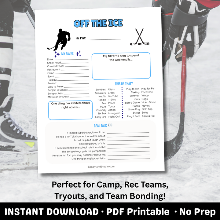 Hockey Team Get to Know You Me Questionnaire Team Icebreaker