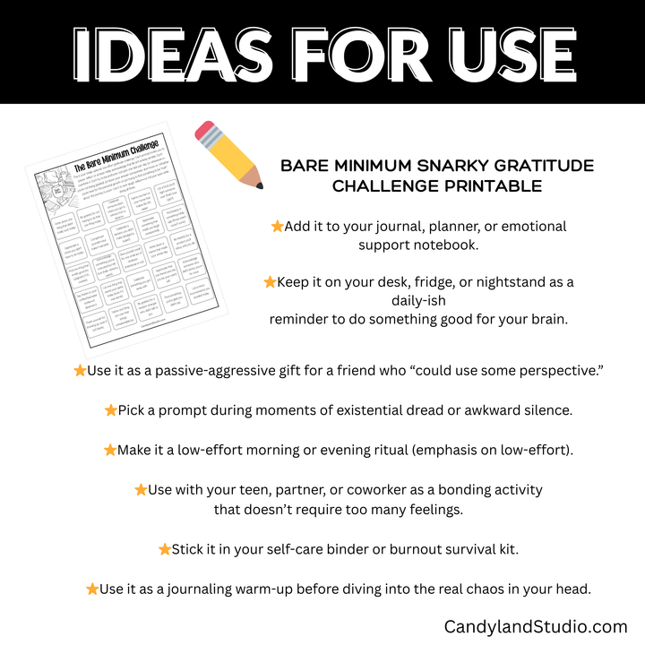 Snarky Gratitude Bare Minimum Challenge -  25 Low-Effort Prompts for When You’re Over It (But Trying Anyway)