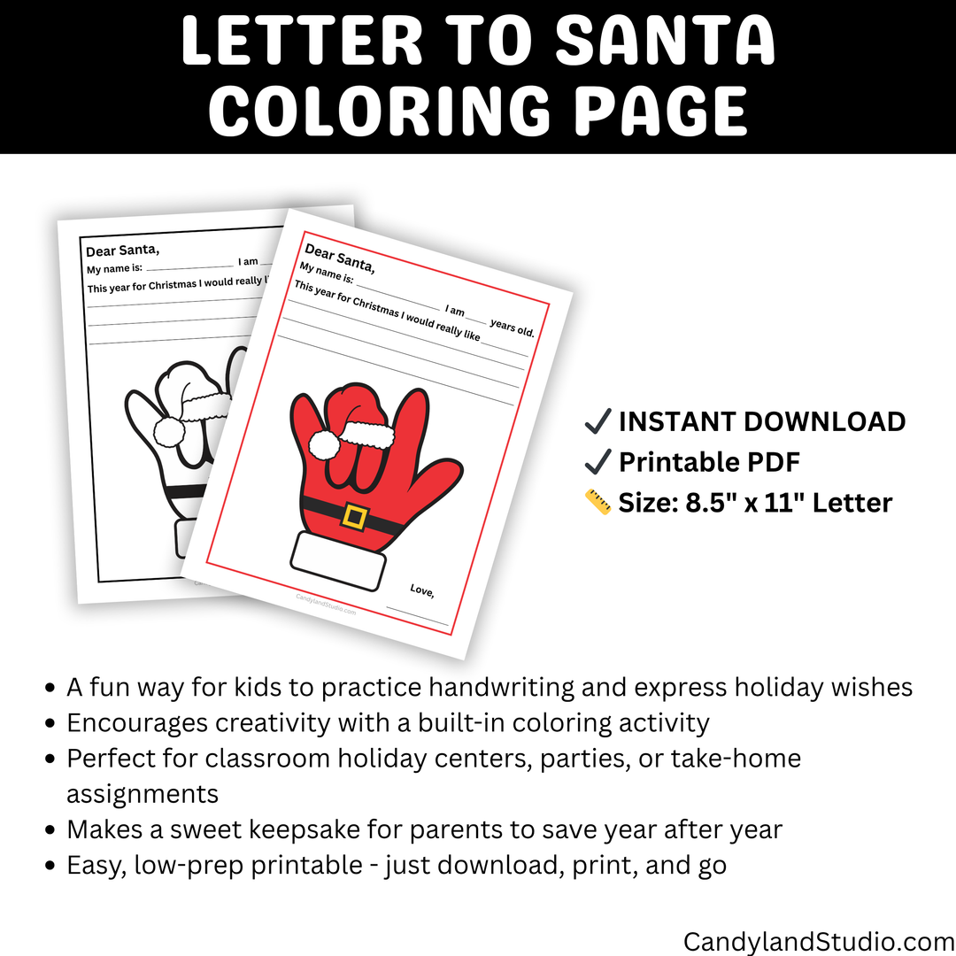 Letter to Santa - ASL ILY Coloring Page