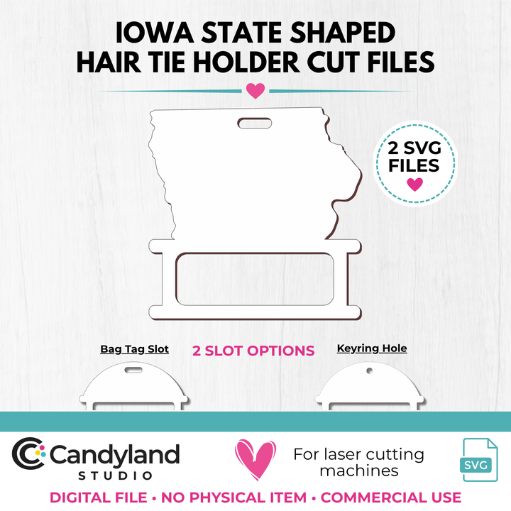 Iowa State Shaped Hair Tie Holder SVG Cut File | 2 Laser Cutting Designs