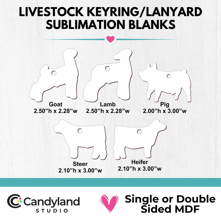 Livestock Show Animal Keyring/Lanyard Sublimation Blanks