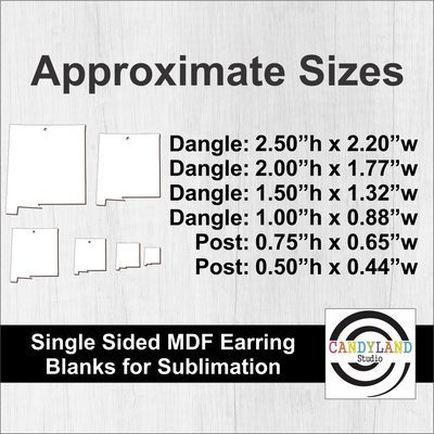 New Mexico State Shape Earring Blanks - Single Sided MDF