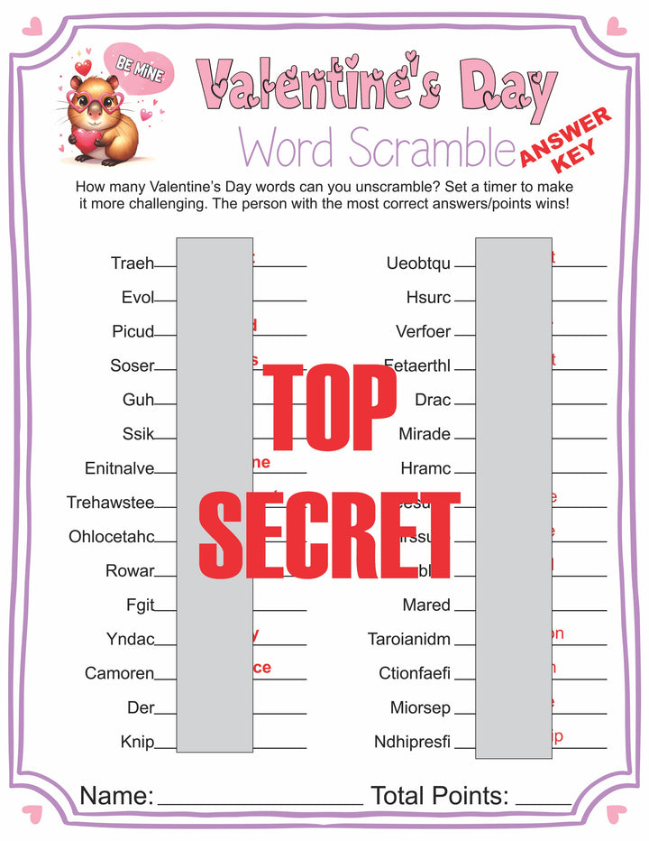 Valentine's Day Multi-Level Word Scramble Classroom Party Game PDF