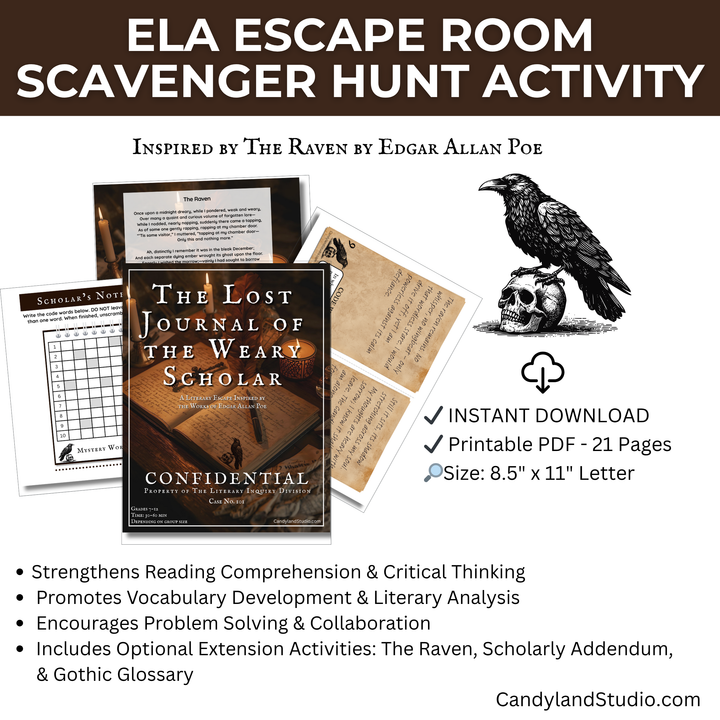 Poe The Raven Escape Room – Literary Printable Classroom Activity | Digital Download PDF