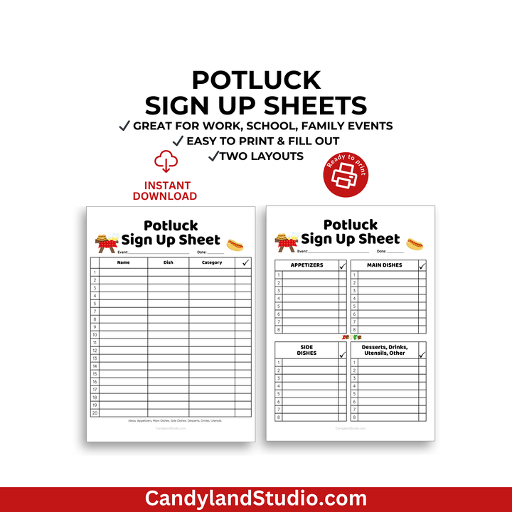 BBQ Potluck Sign Up Sheets