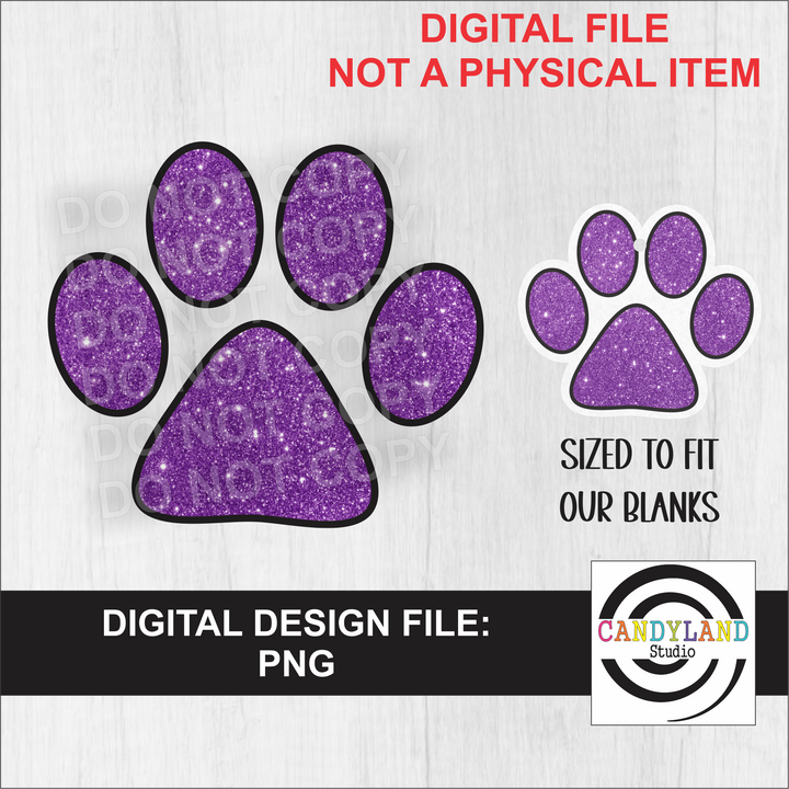 Purple (Faux) Glitter Paw Print Design