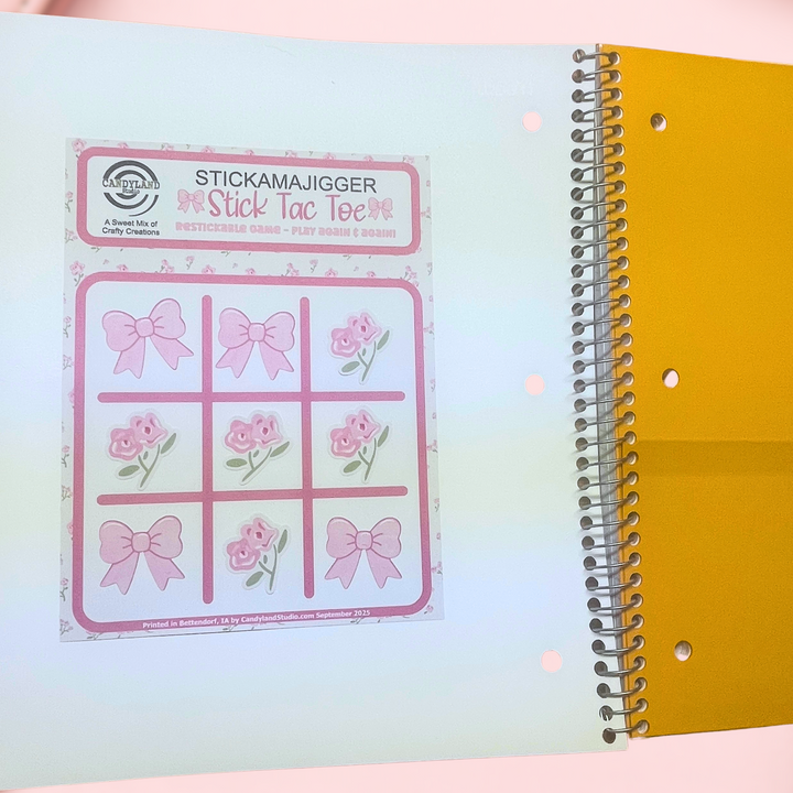 Pink Bows & Floral Reusable Tic Tac Toe Sticker Game