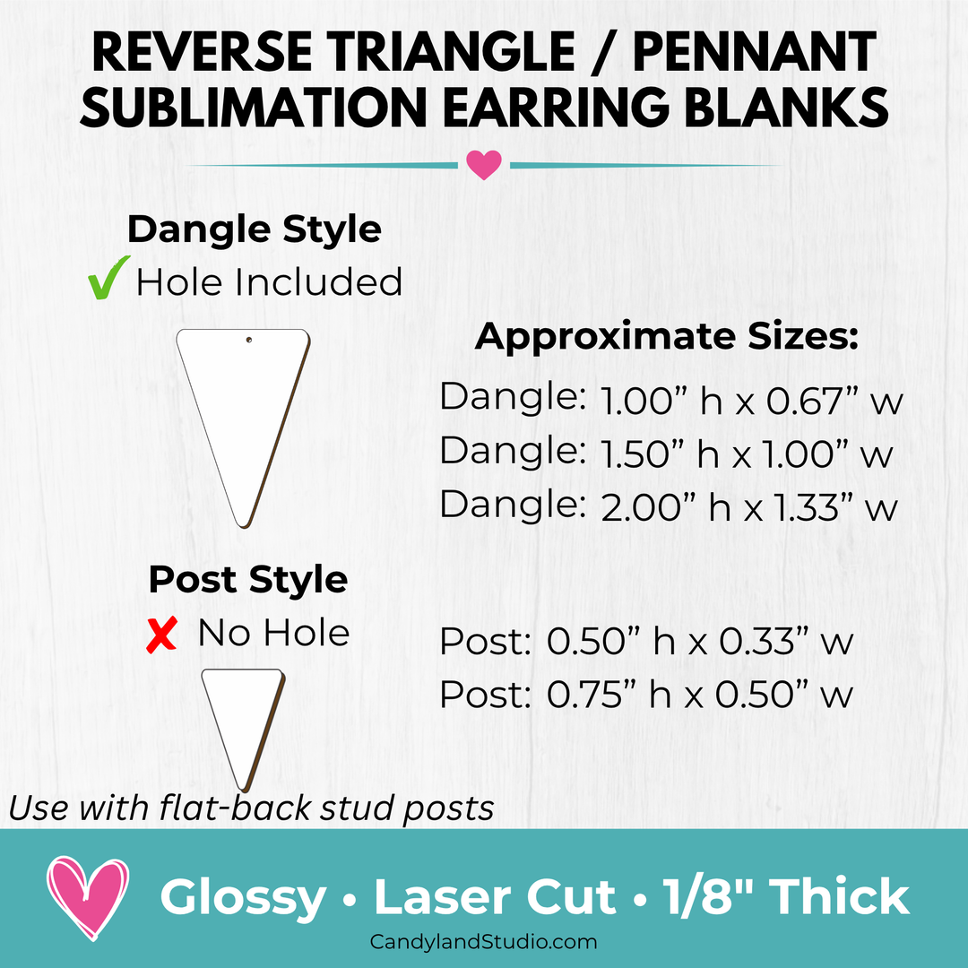 Reverse Triangle Pennant Shaped Earring Blanks - Single Sided MDF