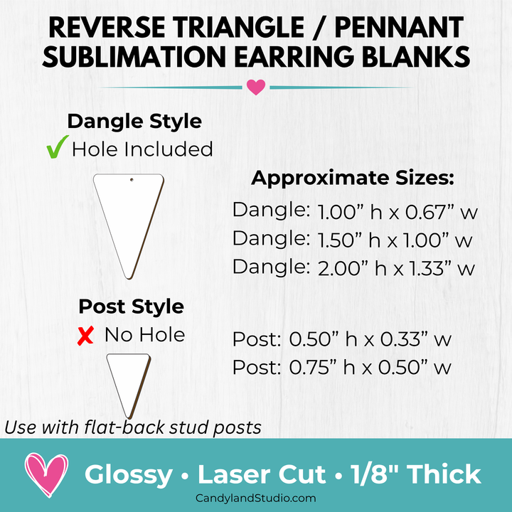 Reverse Triangle Pennant Shaped Earring Blanks - Single Sided MDF