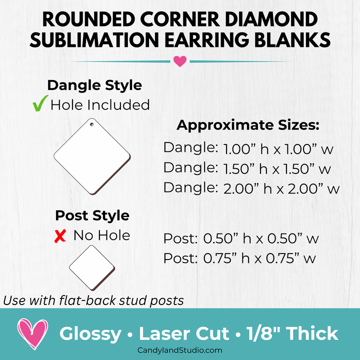 Rounded Diamond Dangle Earring Single Sided Sublimation Blanks