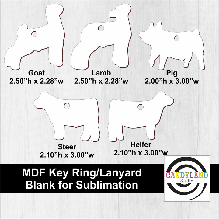 Livestock Keychains Show Animal MDF Sublimation Blanks - Single Sided