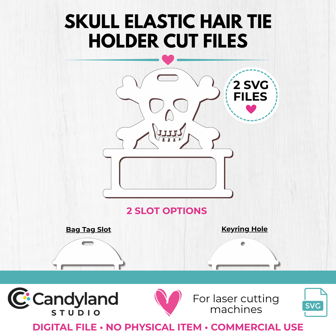 Skull &amp; Crossbones Hair Tie Holder SVG | Halloween Laser Cut File