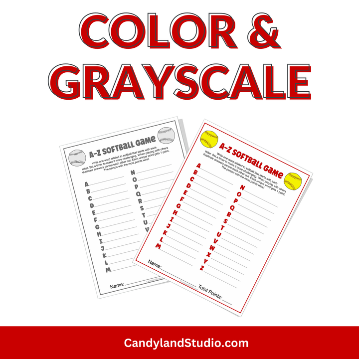 Softball A-Z Word Game for Team Activity