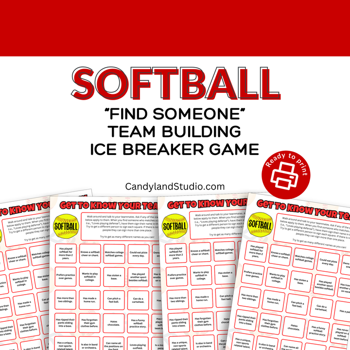 Softball Team Bonding | Printable Team Chemistry Builder & Mixer Activity PDF
