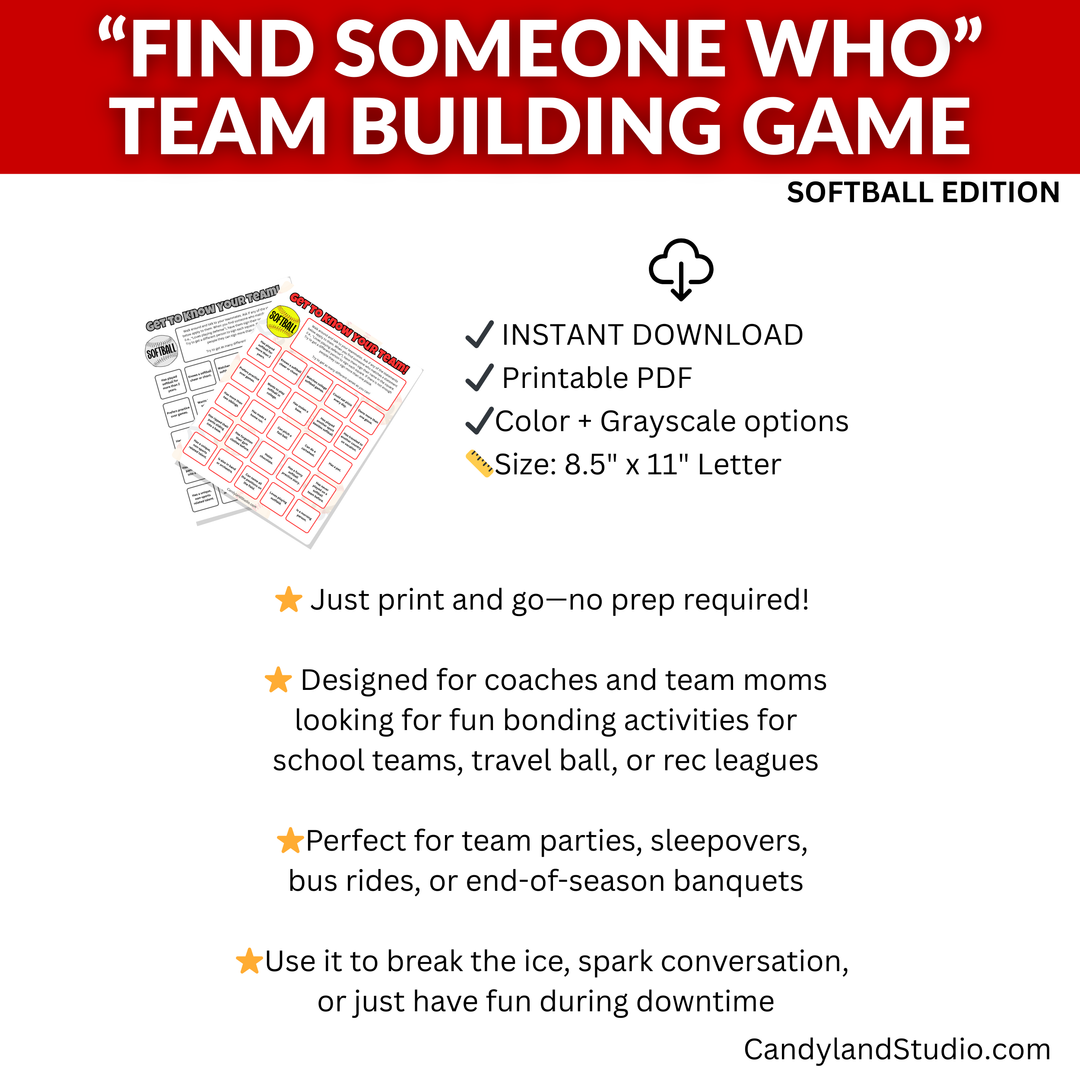 Softball Team Bonding | Printable Team Chemistry Builder & Mixer Activity PDF