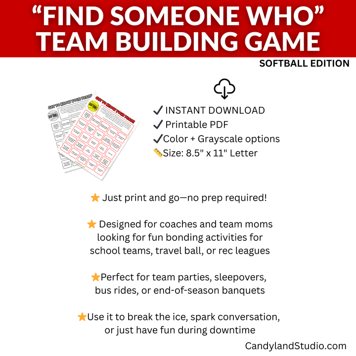 Softball Team Bonding | Printable Team Chemistry Builder & Mixer Activity PDF