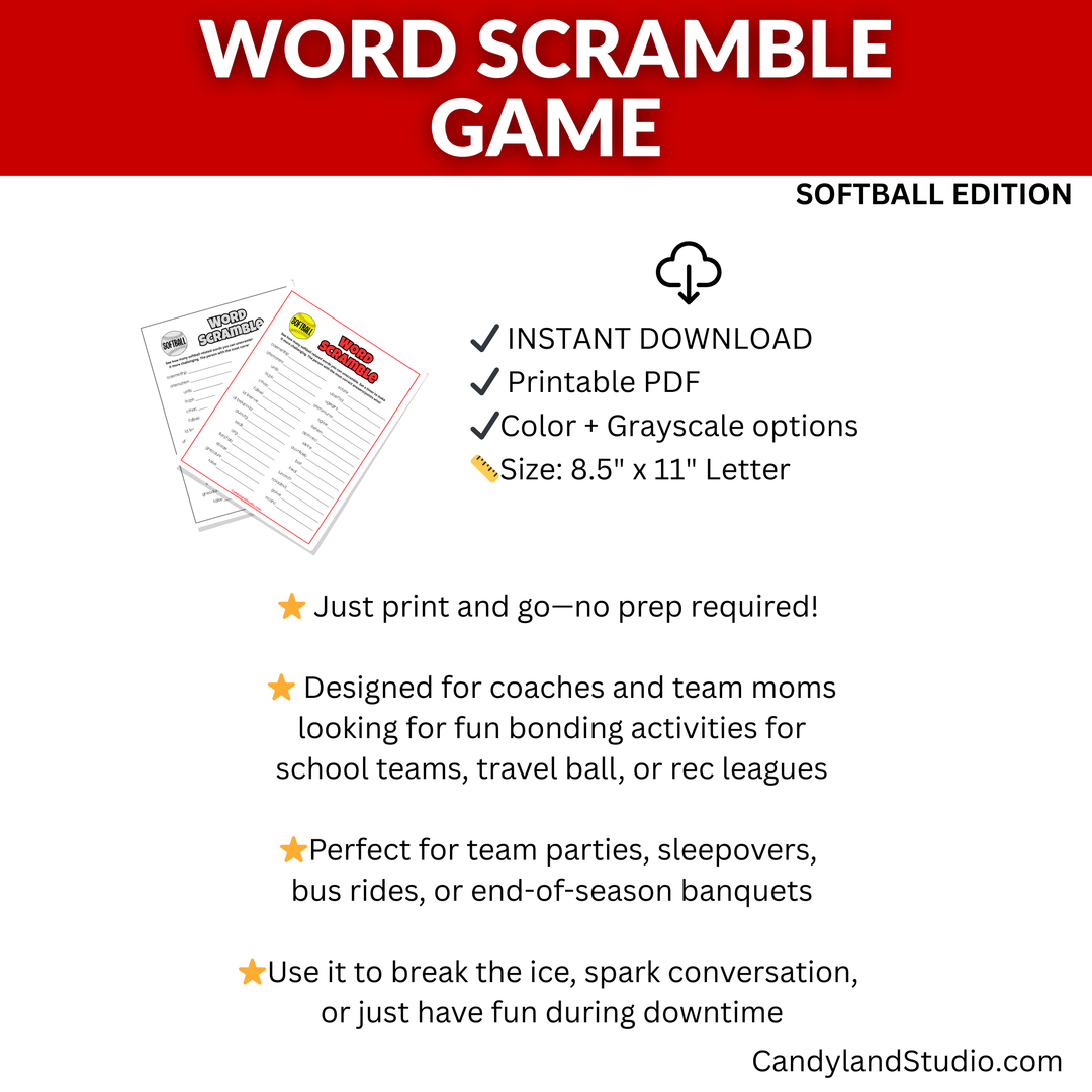 Softball Word Scramble Game
