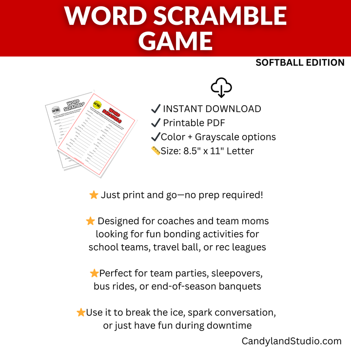 Softball Word Scramble Game