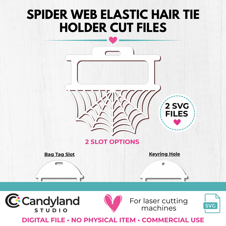 Spider Web Hair Tie Holder SVG | Halloween Laser Cut Bag Tag &amp; Keychain File
