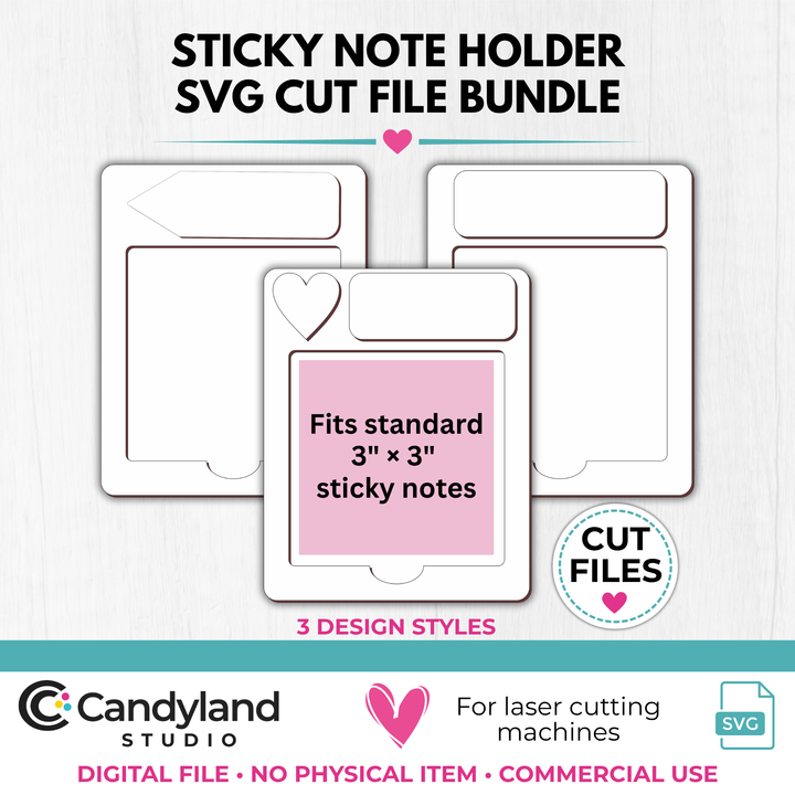 Sticky Note Holder SVG Bundle | 3 Laser Cut File Designs