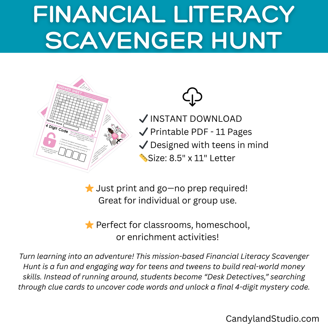 Financial Literacy Scavenger Hunt - Interactive Finance Game for Teens & Classroom