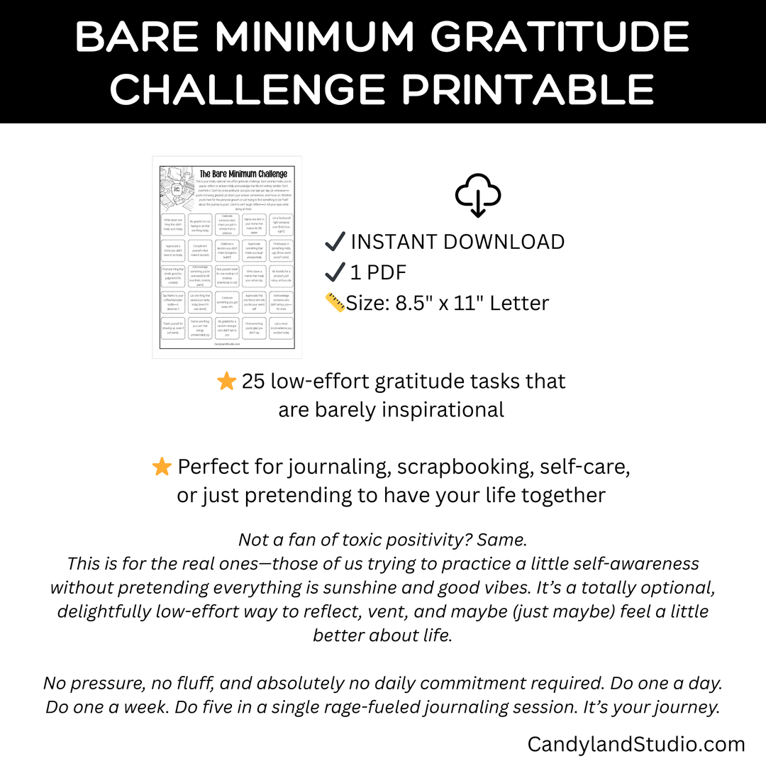 Snarky Gratitude Bare Minimum Challenge -  25 Low-Effort Prompts for When You’re Over It (But Trying Anyway)