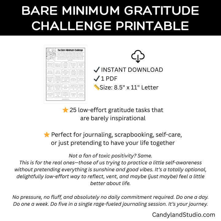 Snarky Gratitude Bare Minimum Challenge -  25 Low-Effort Prompts for When You’re Over It (But Trying Anyway)