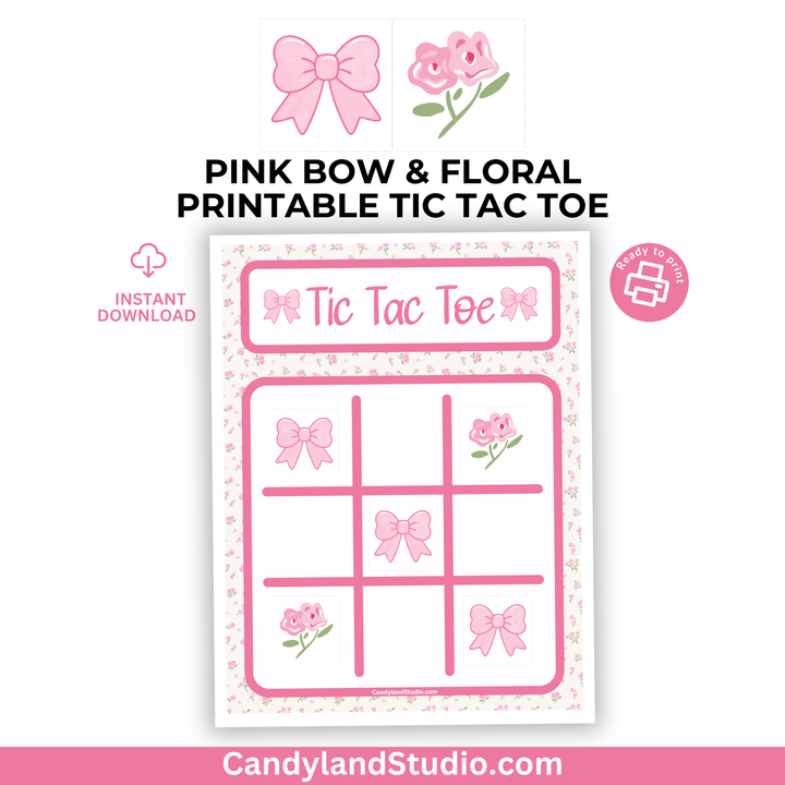 Pink Bows Floral Aesthetic Tic Tac Toe Printable Game