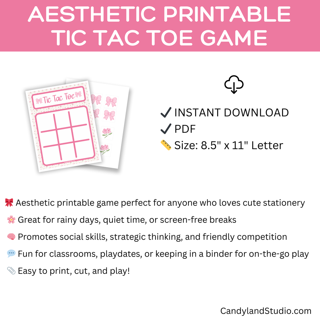 Pink Bows Floral Aesthetic Tic Tac Toe Printable Game