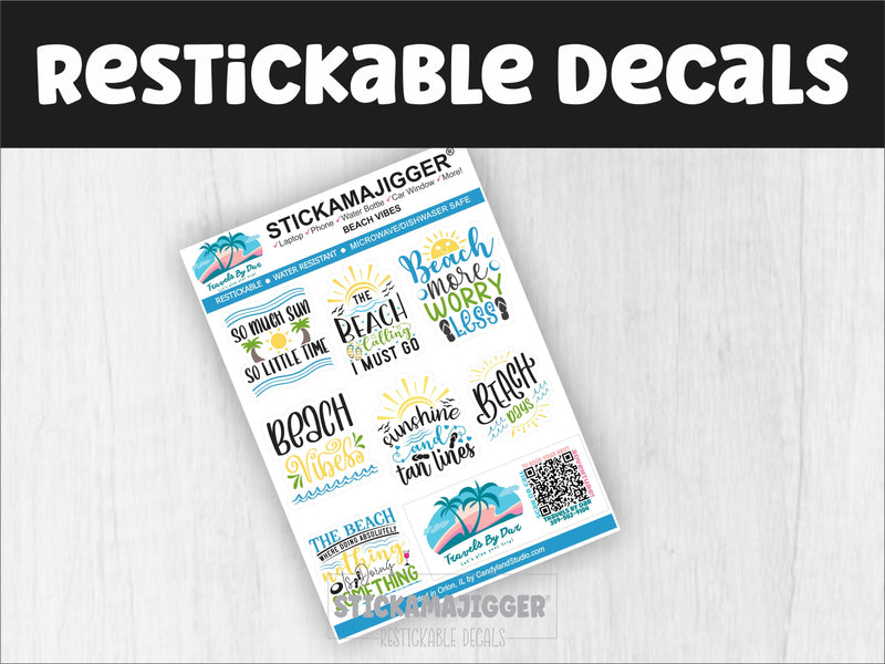 Travels By Dar Restickable Decals | STICKAMAJIGGER® SHEETS - Beach Vibes Stickers