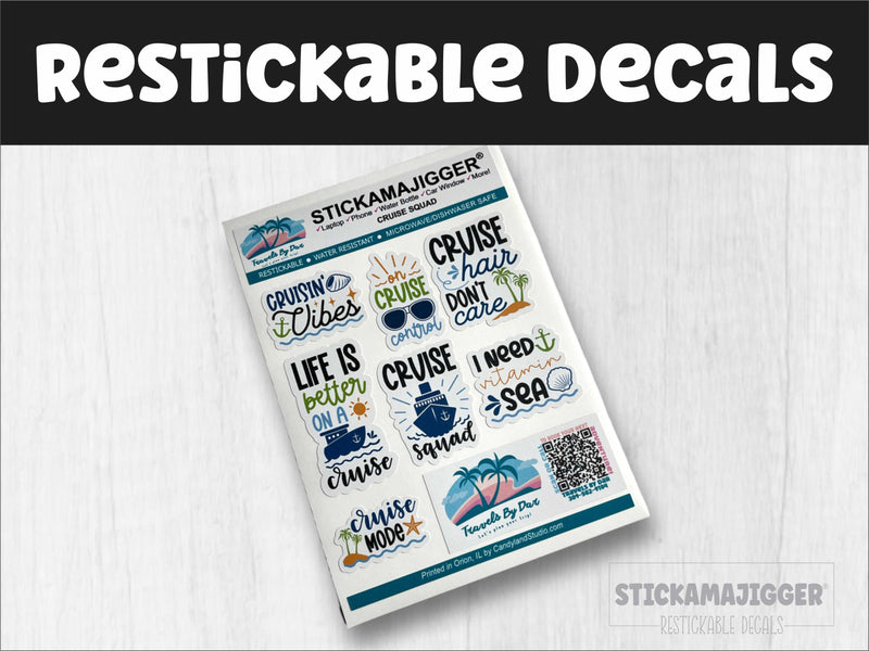 Travels By Dar Restickable Decals | STICKAMAJIGGER® SHEETS - Cruise Squad Stickers