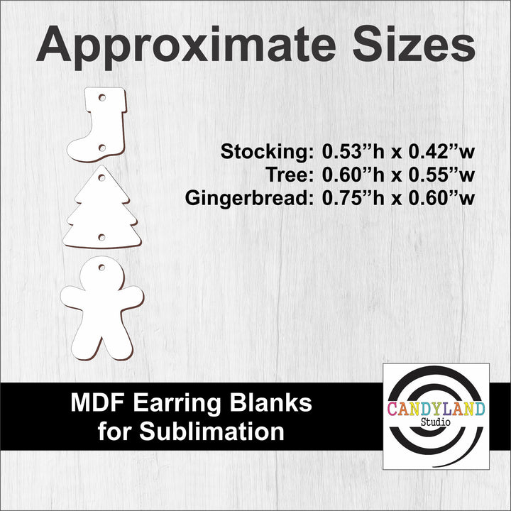 Christmas Winter Stocking Tree Gingerbread Man Sublimation Earring Blanks