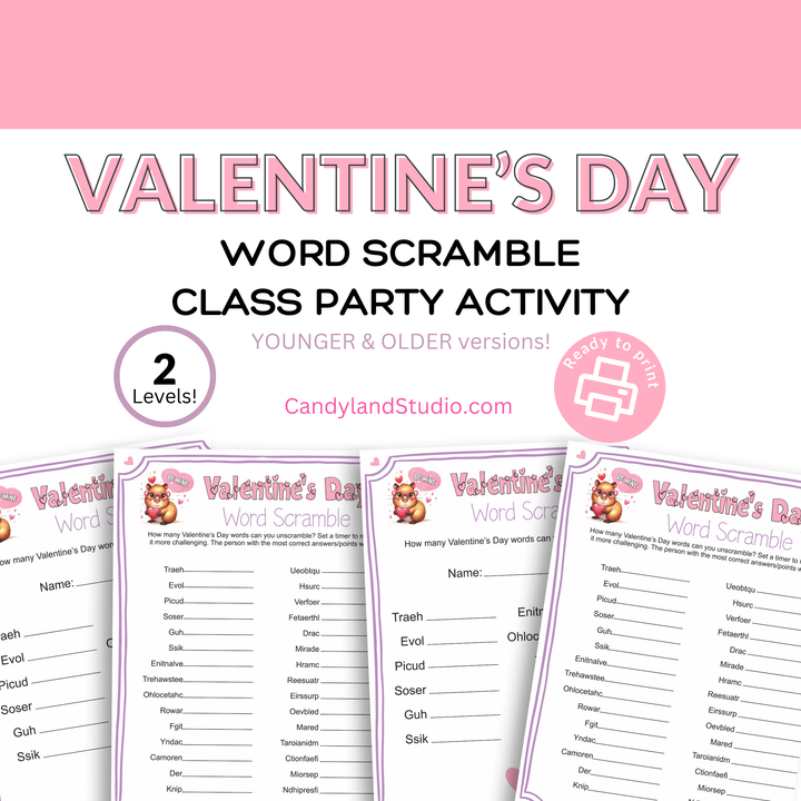 Valentine's Day Multi-Level Word Scramble Classroom Party Game PDF