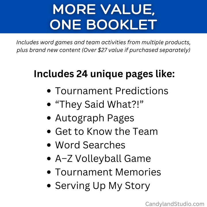 Volleyball Tournament Games, Activities, &amp; Keepsake Booklet