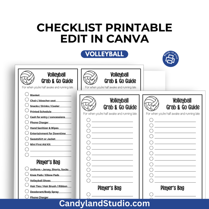 Volleyball Game Checklist - Printable Tournament Packing List &amp; Gear Organizer