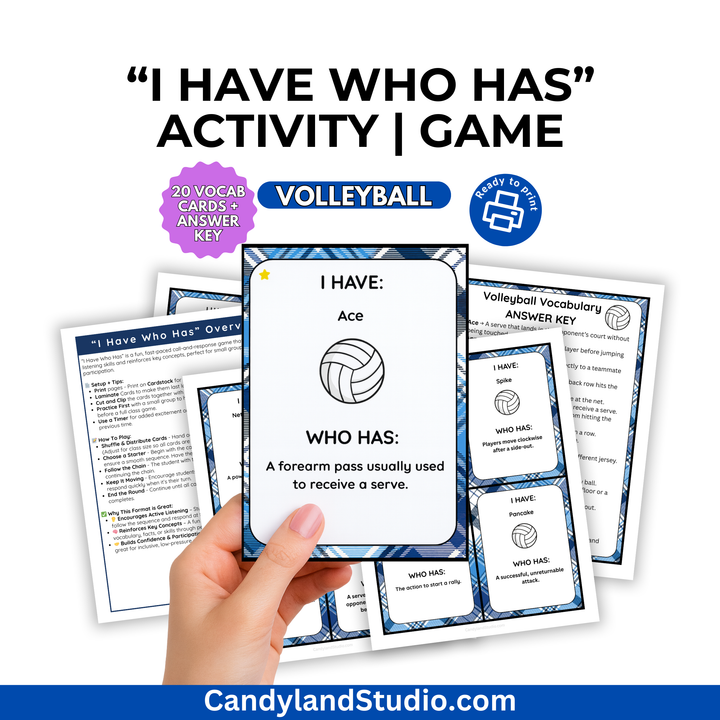 Volleyball Vocabulary Review Game - I Have Who Has