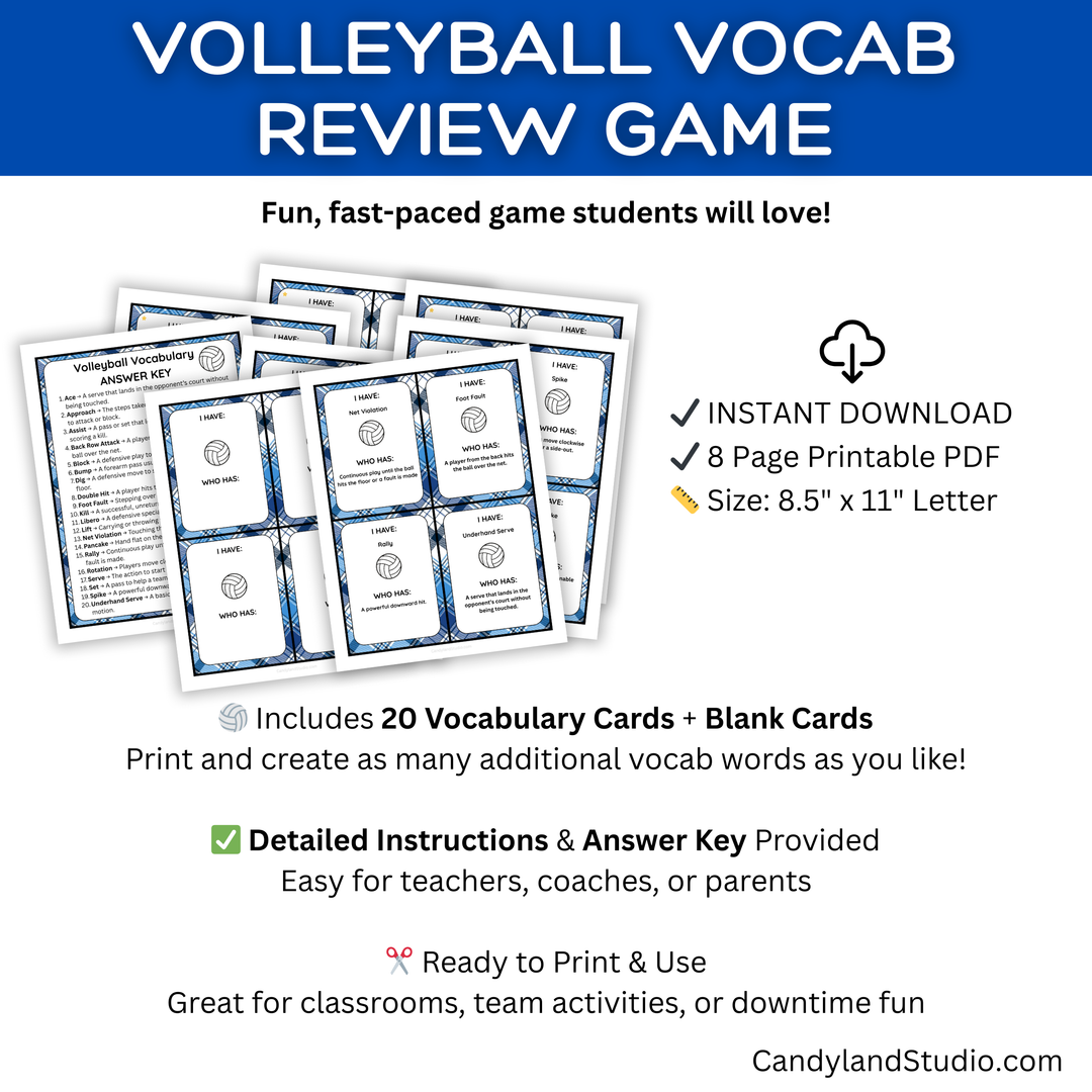 Volleyball Vocabulary Review Game - I Have Who Has