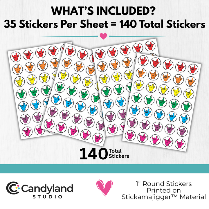 Rainbow ASL I Love You Stickers | Reusable Reward Stickers for Teachers, Speech Therapy &amp; Pride